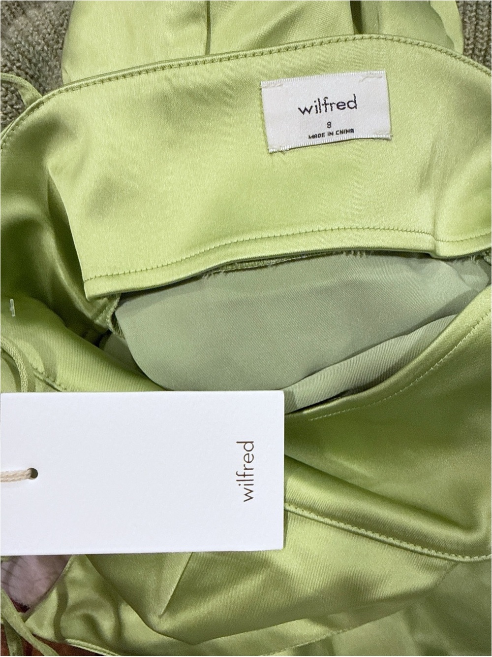 NWT Aritzia Wilfred Zadie Satin Midi Dress Sage Green Size 8 Capsule Rush Week - Picture 3 of 7